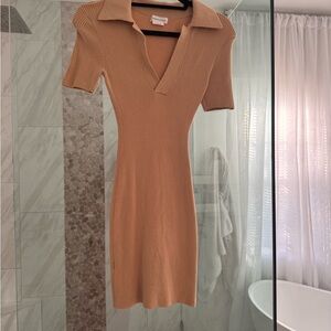 Elegant Tan Ribbed Dress